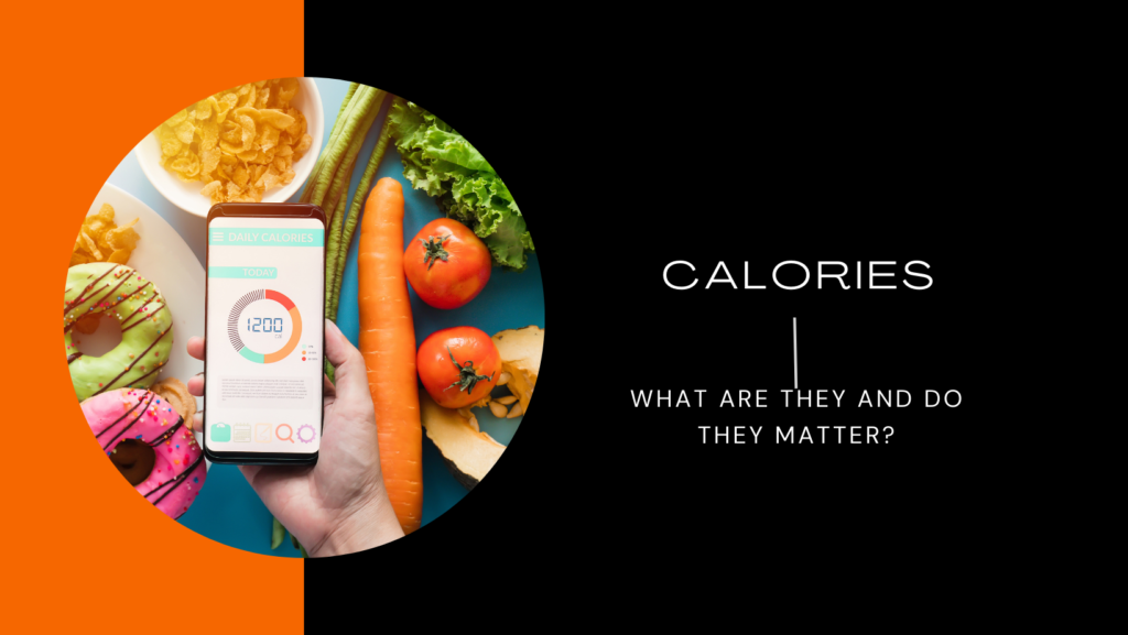 a plate with vegetables on one side and doughnuts on the other with a mobile phone calculating the nutritional value